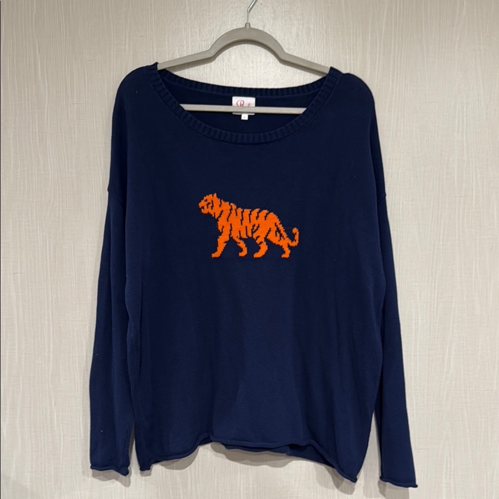 Navy Sweater with Orange Tiger Design